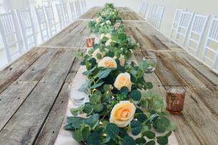 Green Foliage with Peach Roses table garland