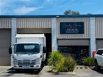 Photo shows the outside of Country Charm Event Hire's factory