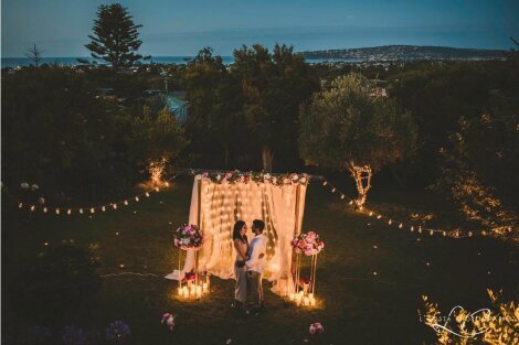 Ladder Arbour with Fairy Light Backdrop