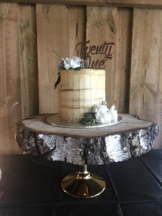 Wood Cake Stand w/Gold Base