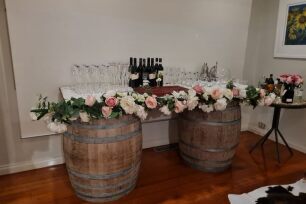 Wine Barrel and Door Bar with flowers 