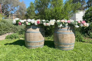 Wine Barrel and Door Bar with flowers 