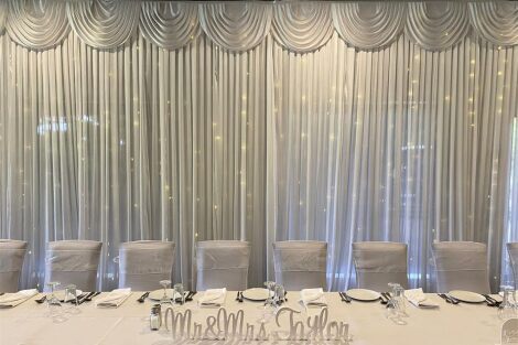 White Curtain Backdrop w/ Fairy Lights - 6m